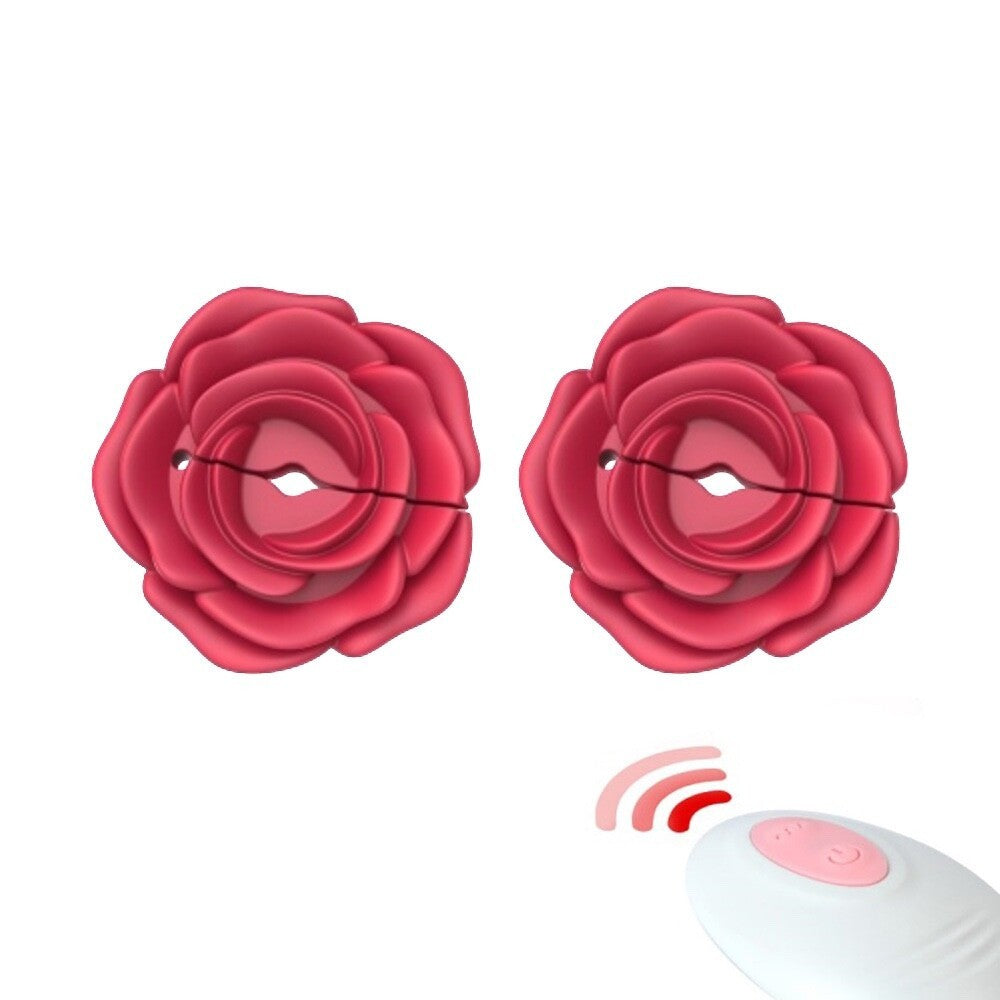 Remote Control Rechargeable Silicone Rose Vibrating Nipple Clamps 10 F   honeypleasures