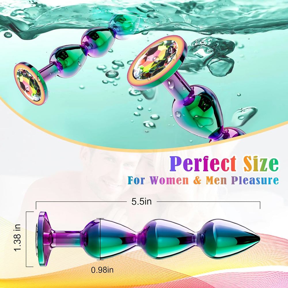 Jeweled Iridescent Metal Triple Butt Plug 5.5 inch
