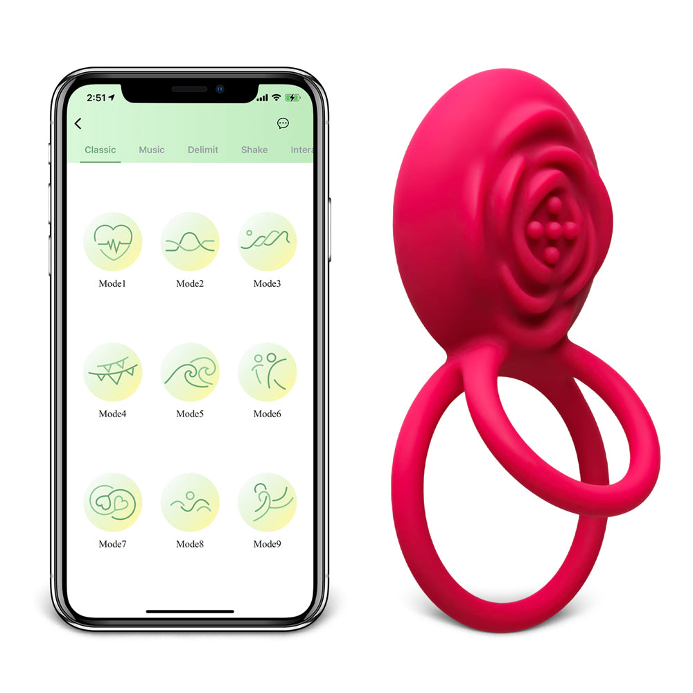 App Controlled Rechargeable Rose Vibrating Cock & Ball Ring with Clito honeypleasures App Controlled Rechargeable Rose Vibrating Cock & Ball Ring with Clito honeypleasures