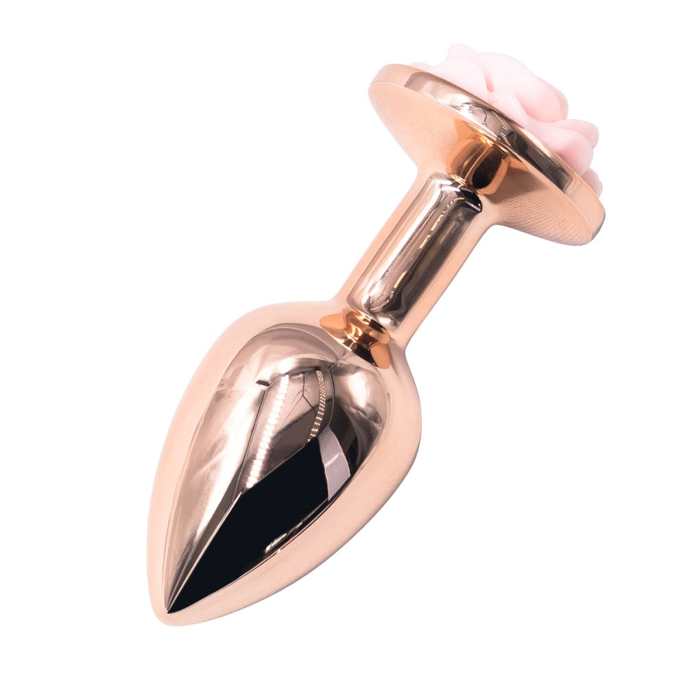 Small Rose Gold Metal Pink Rose Butt Plug 2 inch