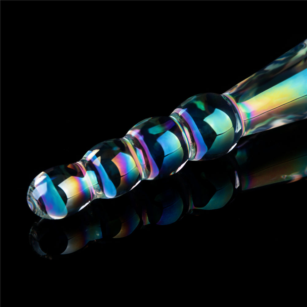 Lovetoy Twilight Gleam Rising Ripples Double Ended Glass Dildo, 7.5 inch