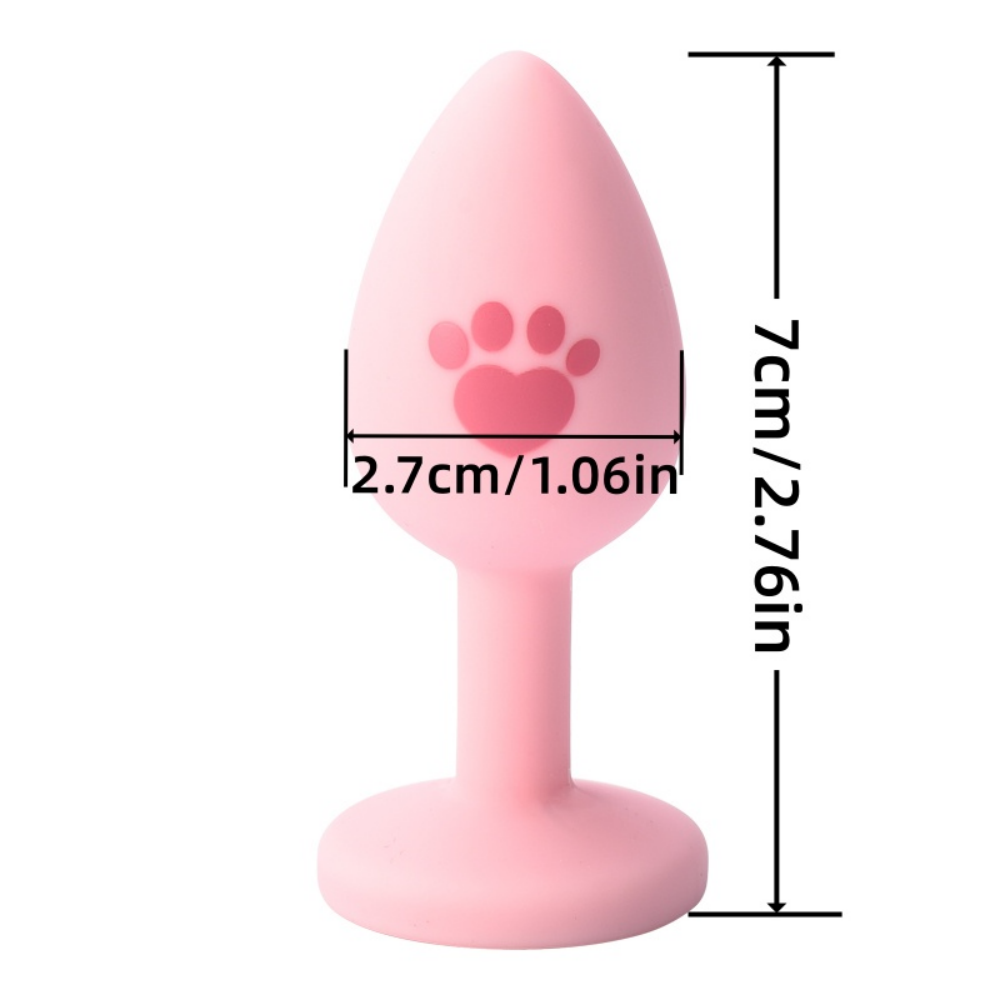 Small Cat Paw Jeweled Pink Silicone Butt Plug 2 inch