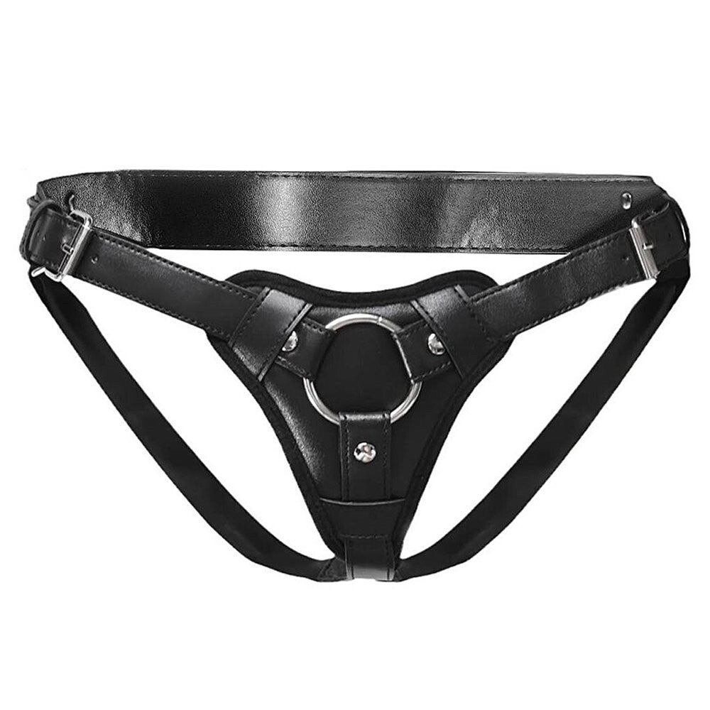 Faux Leather Strap On Harness with 3 Metal O-Rings