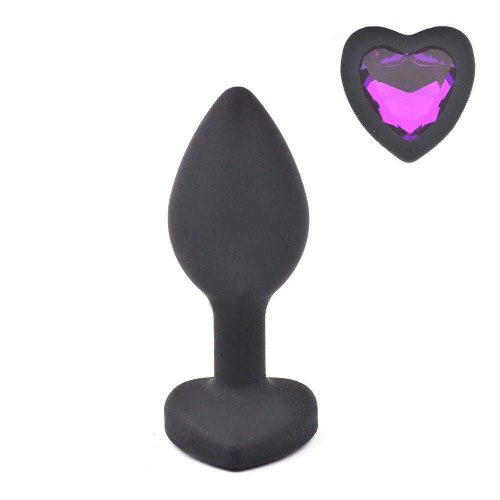 Black Silicone Heart Shaped Butt Plug with Diamond honeypleasures Black Silicone Heart Shaped Butt Plug with Diamond honeypleasures