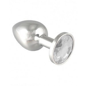 Metallic Silver Butt Plug with Diamond