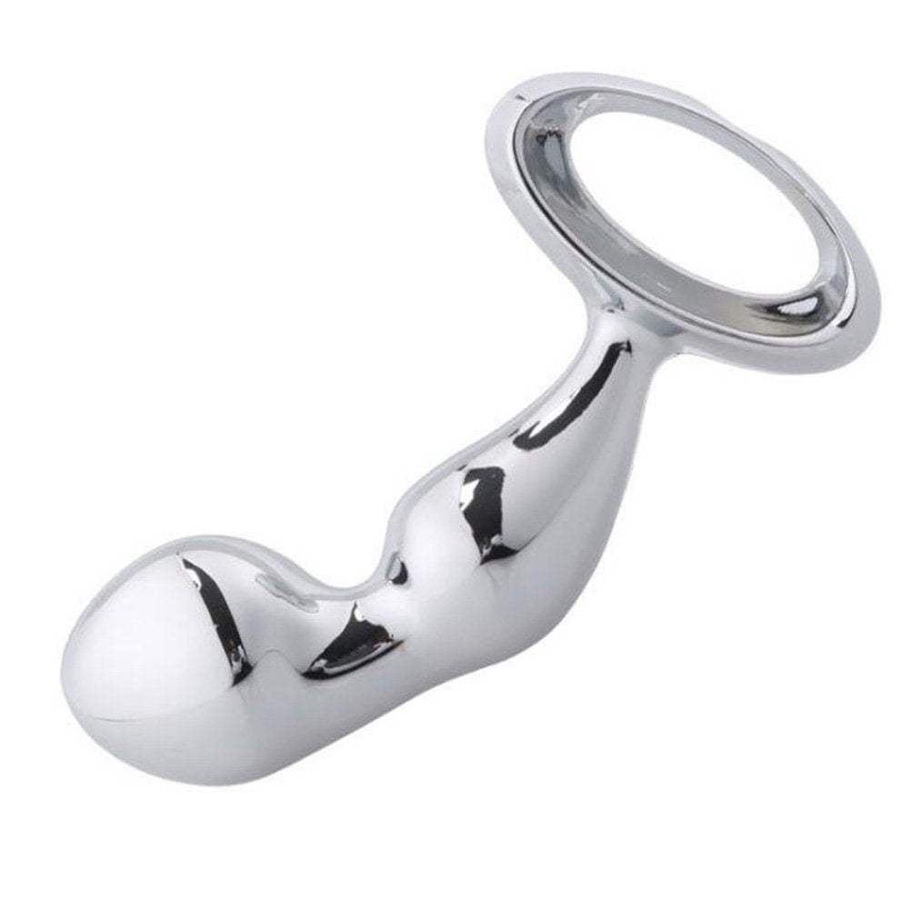 Metallic 2 Point Curved Butt Plug with Pull Ring & Diamond honeypleasures Metallic 2 Point Curved Butt Plug with Pull Ring & Diamond honeypleasures