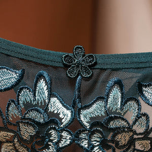 Rose Embroidered Crotchless Thong Panty
