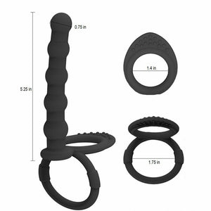 Silicone Beaded Anal Probe Penis Ring with Clitoral Stimulator for Double Penetration