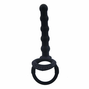 Silicone Beaded Anal Probe Penis Ring with Clitoral Stimulator for Double Penetration
