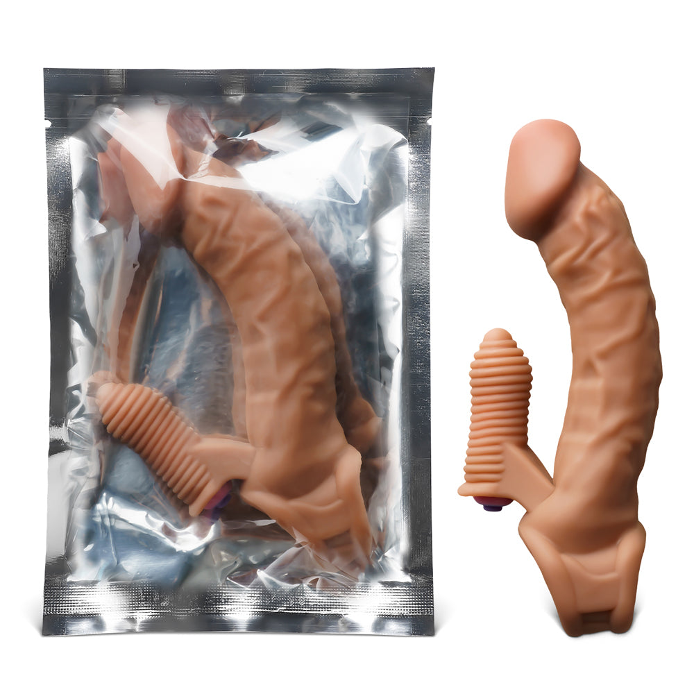 Extra 2.5 inch Realistic Vibrating Penis Extender with Ball Loop 7.9 inch