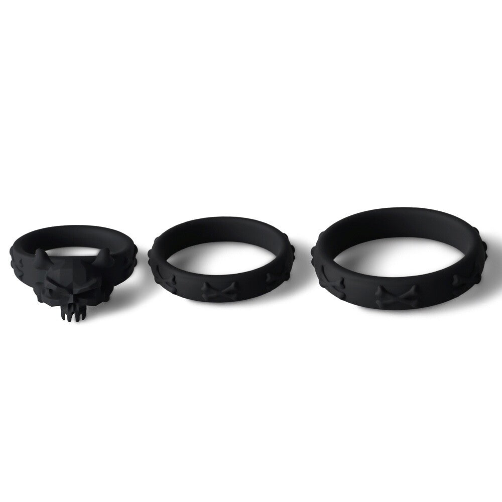 Skull and Crossbones Silicone Triple Penis Ring Set (3 Piece)