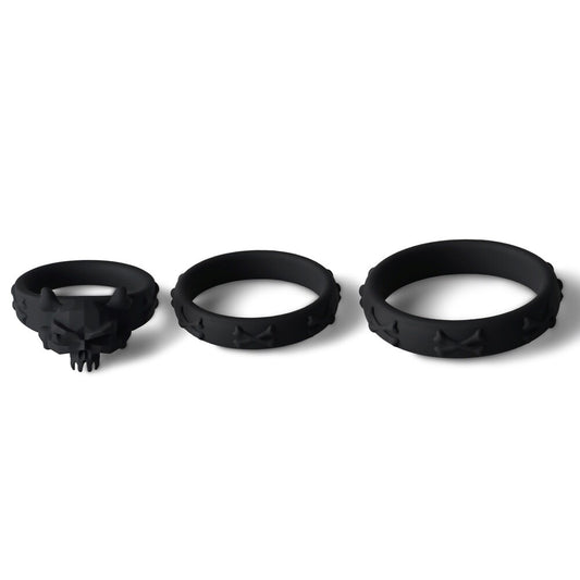 Skull and Crossbones Silicone Triple Penis Ring Set (3 Piece)