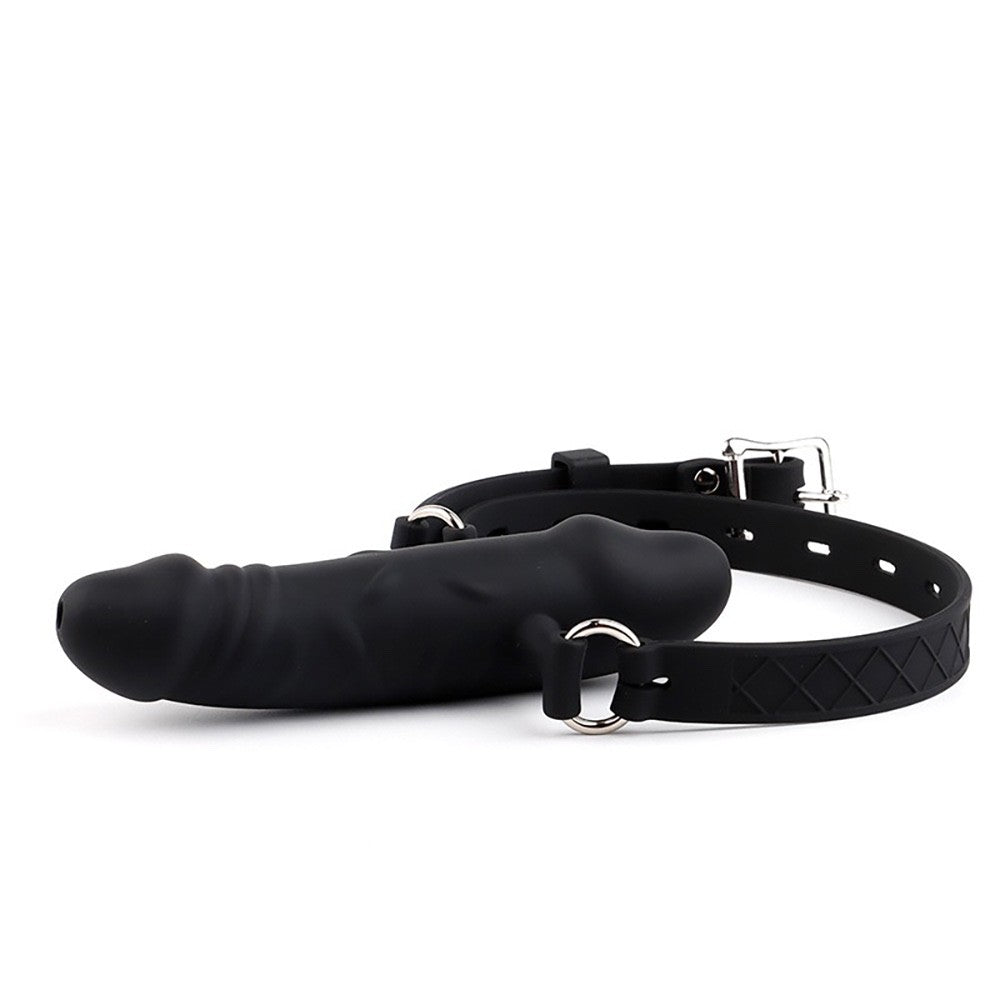 Lockable Silicone Hollow Double Ended Penis Gag with 3.5 inch Dildo