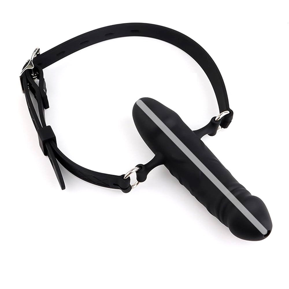 Lockable Silicone Hollow Double Ended Penis Gag with 3.5 inch Dildo