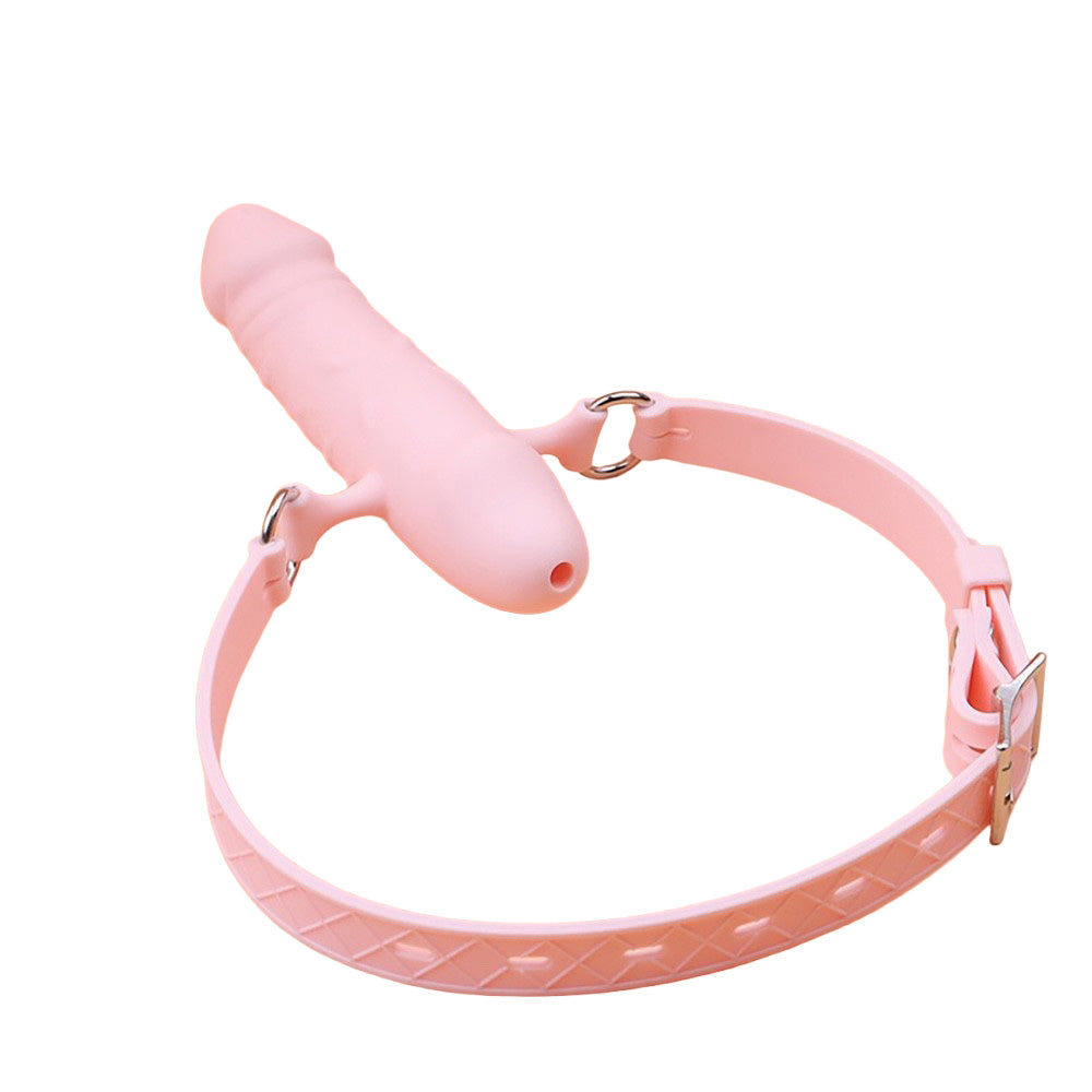 Lockable Silicone Hollow Double Ended Penis Gag with 3.5 inch Dildo
