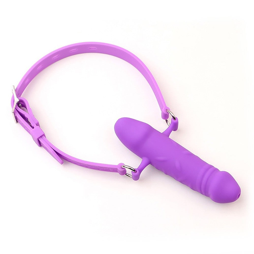 Lockable Silicone Hollow Double Ended Penis Gag with 3.5 inch Dildo