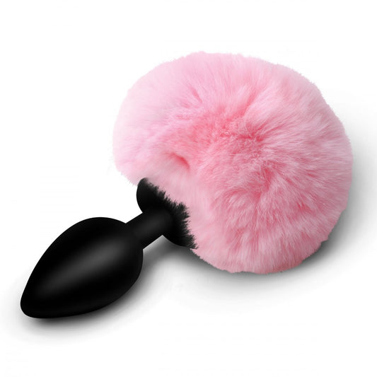 Small Black Silicone Bunny Tail Butt Plug 2 Inch