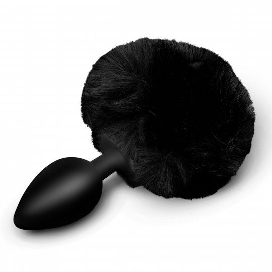 Small Black Silicone Bunny Tail Butt Plug 2 Inch