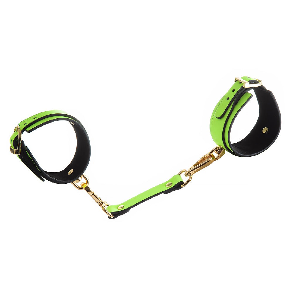 Glow in the Dark Faux Leather Wrist Cuffs with Gold Hardware