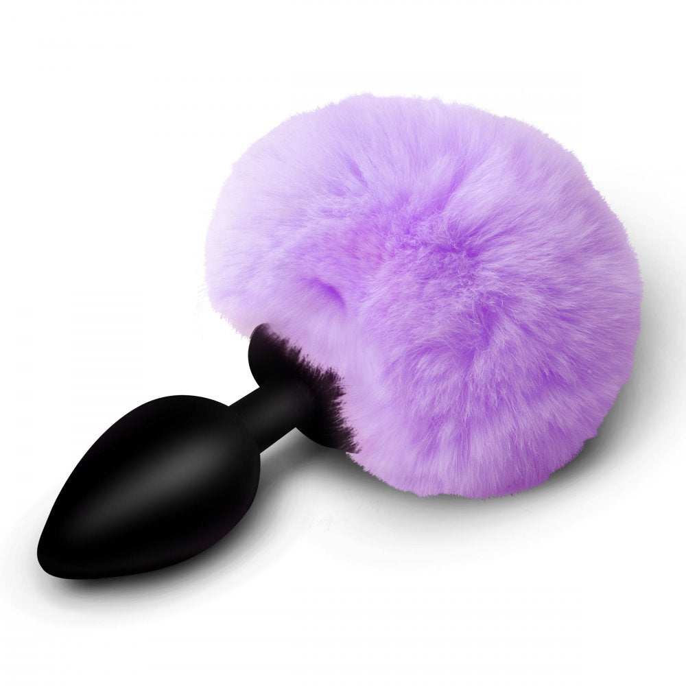 Small Black Silicone Bunny Tail Butt Plug 2 Inch