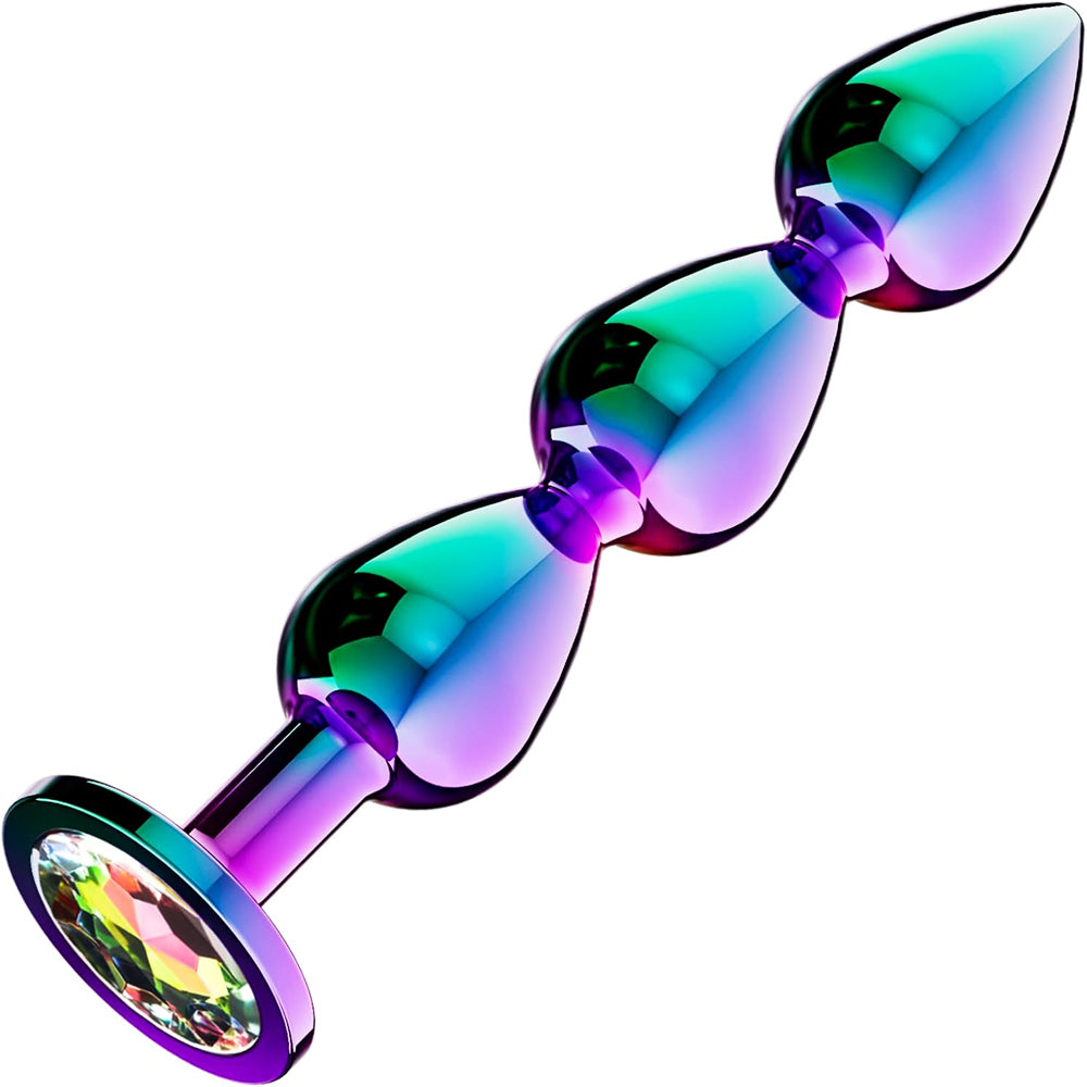 Jeweled Iridescent Metal Triple Butt Plug 5.5 inch