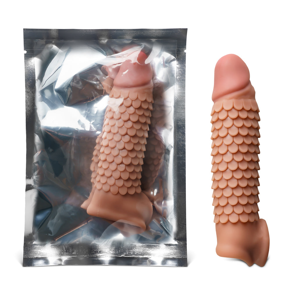 Extra 1 inch Scales Textured Penis Extender with Ball Loop 7 inch