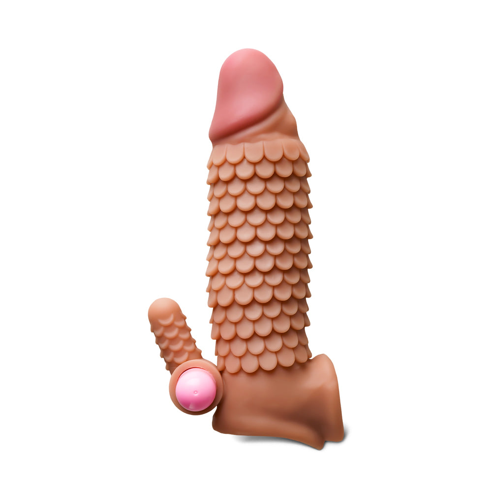 Extra 1 inch Sacles Textured Vibrating Penis Extender with Ball Loop 6.7 inch