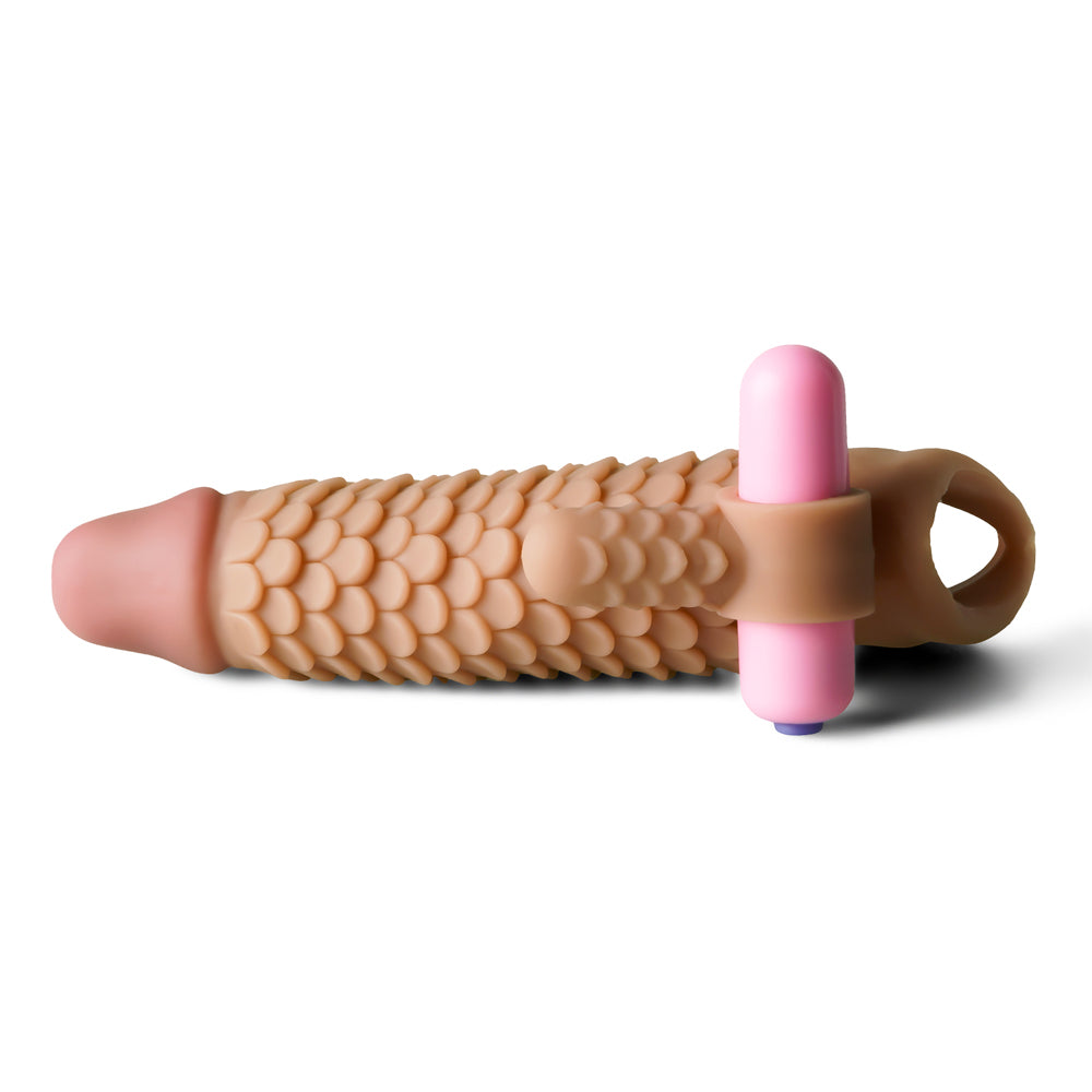 Extra 1 inch Sacles Textured Vibrating Penis Extender with Ball Loop 6.7 inch