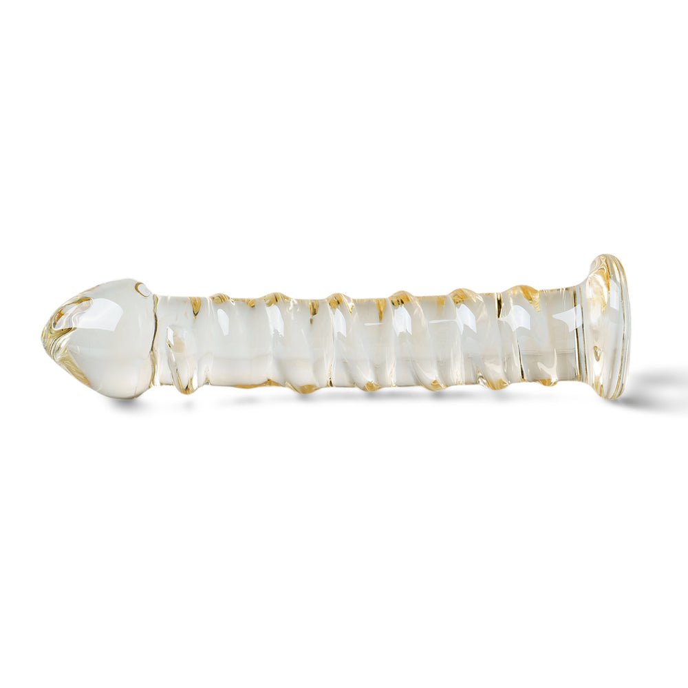 Spiral Curved Glass Dildo with Yellow Accent 6 inch