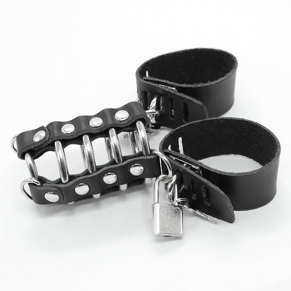 Faux Leather 5 Ring Chastity Device with Penis & Ball Strap