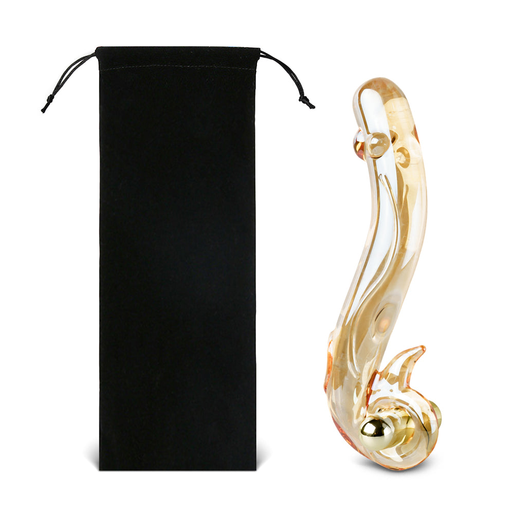 Gold Dragon Vibrating Glass Dildo 5 inch