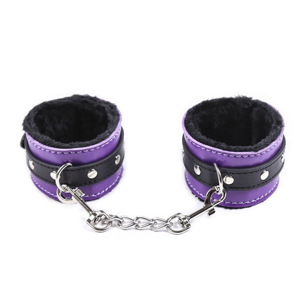 Faux Leather & Fur Lined Handcuffs with D-Ring