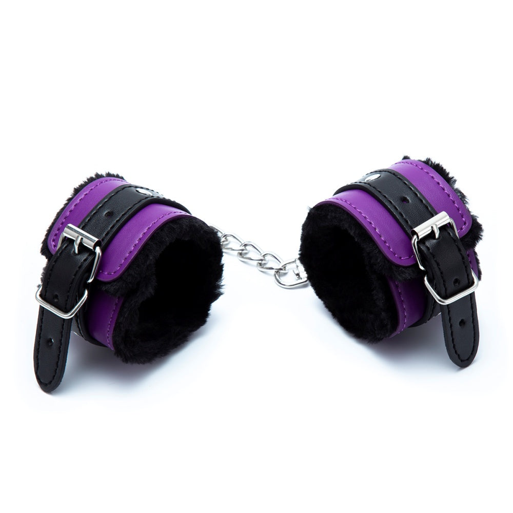 Faux Leather & Fur Lined Handcuffs with D-Ring