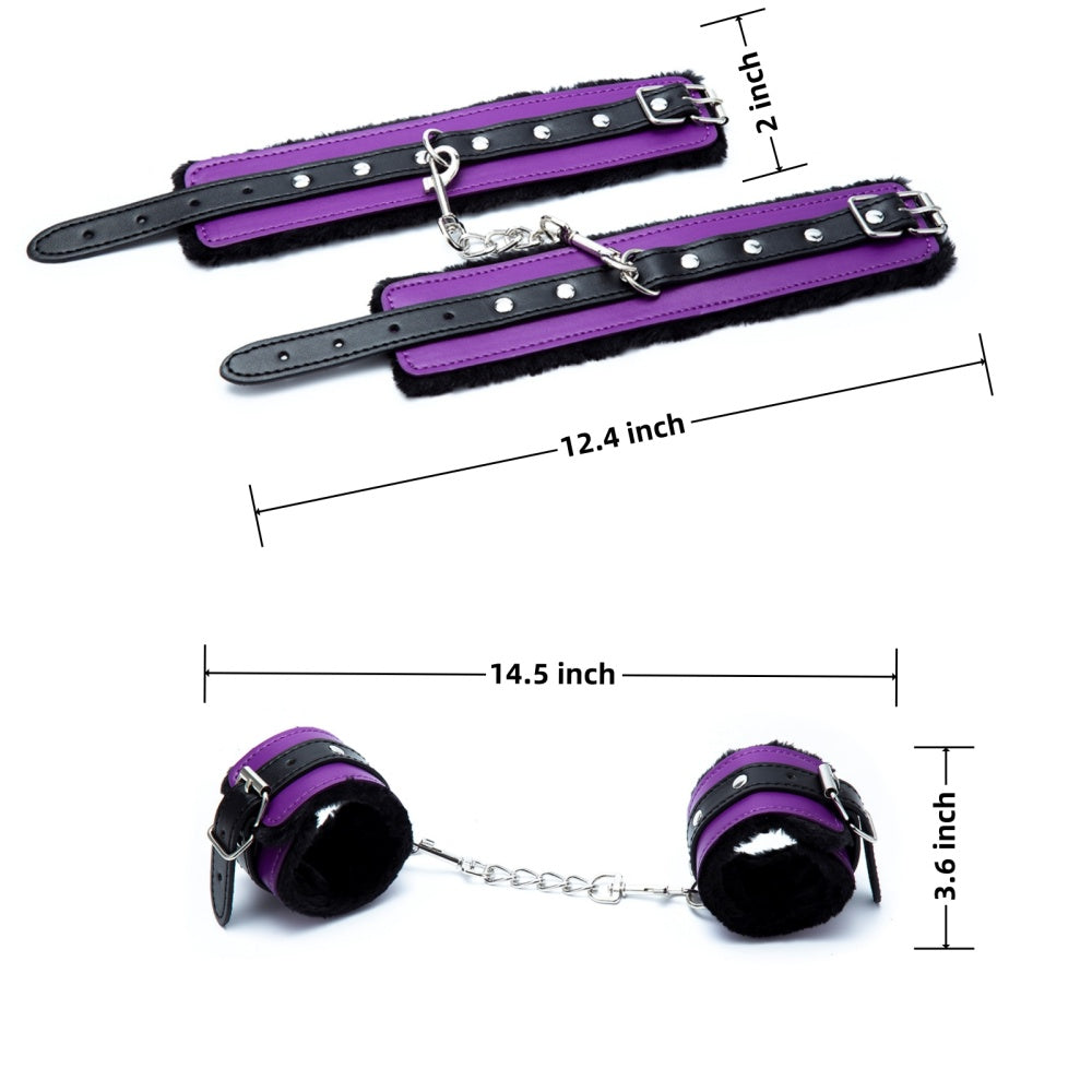 Faux Leather & Fur Lined Handcuffs with D-Ring