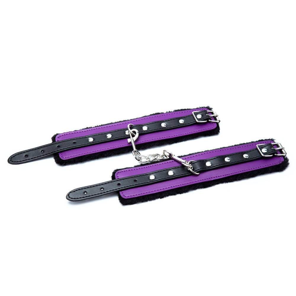 Faux Leather & Fur Lined Handcuffs with D-Ring