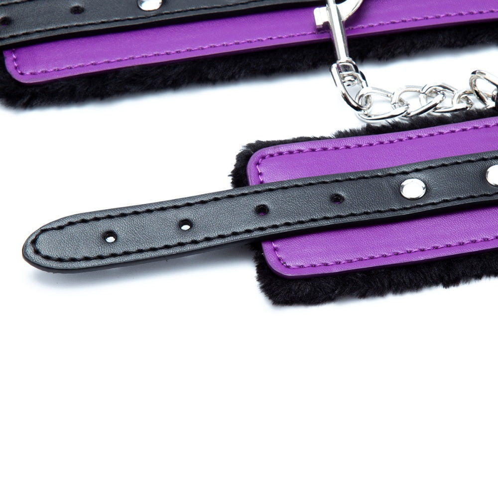 Faux Leather & Fur Lined Handcuffs with D-Ring