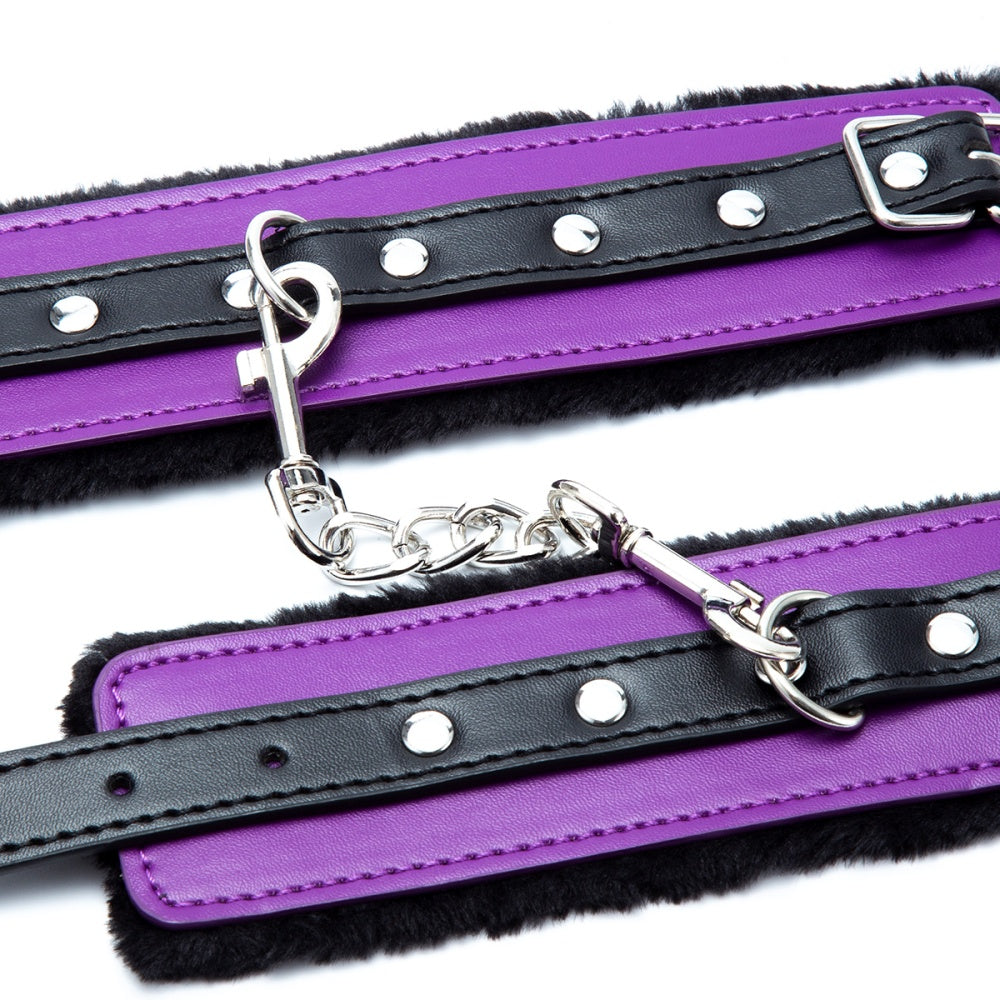 Faux Leather & Fur Lined Handcuffs with D-Ring