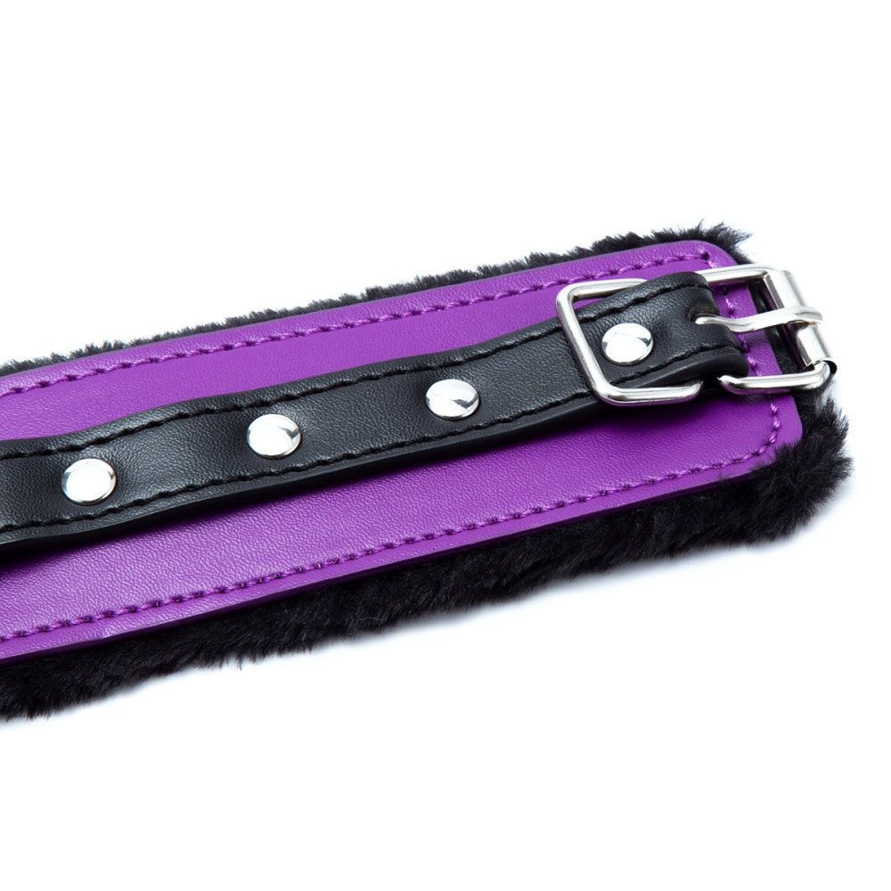 Faux Leather & Fur Lined Handcuffs with D-Ring