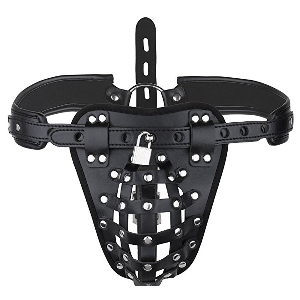 Faux Leather Net Jock Strap Male Chastity Belt