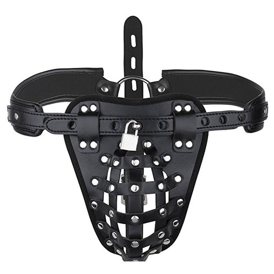 Faux Leather Net Jock Strap Male Chastity Belt