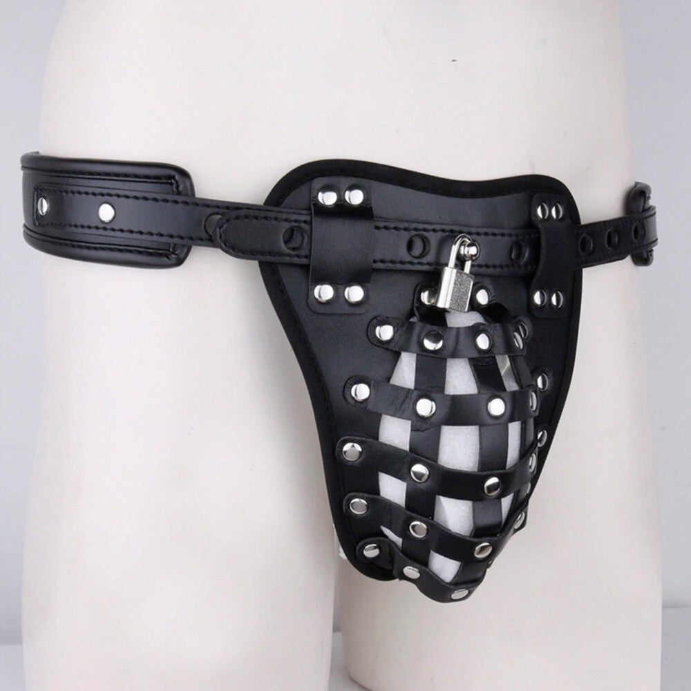 Faux Leather Net Jock Strap Male Chastity Belt