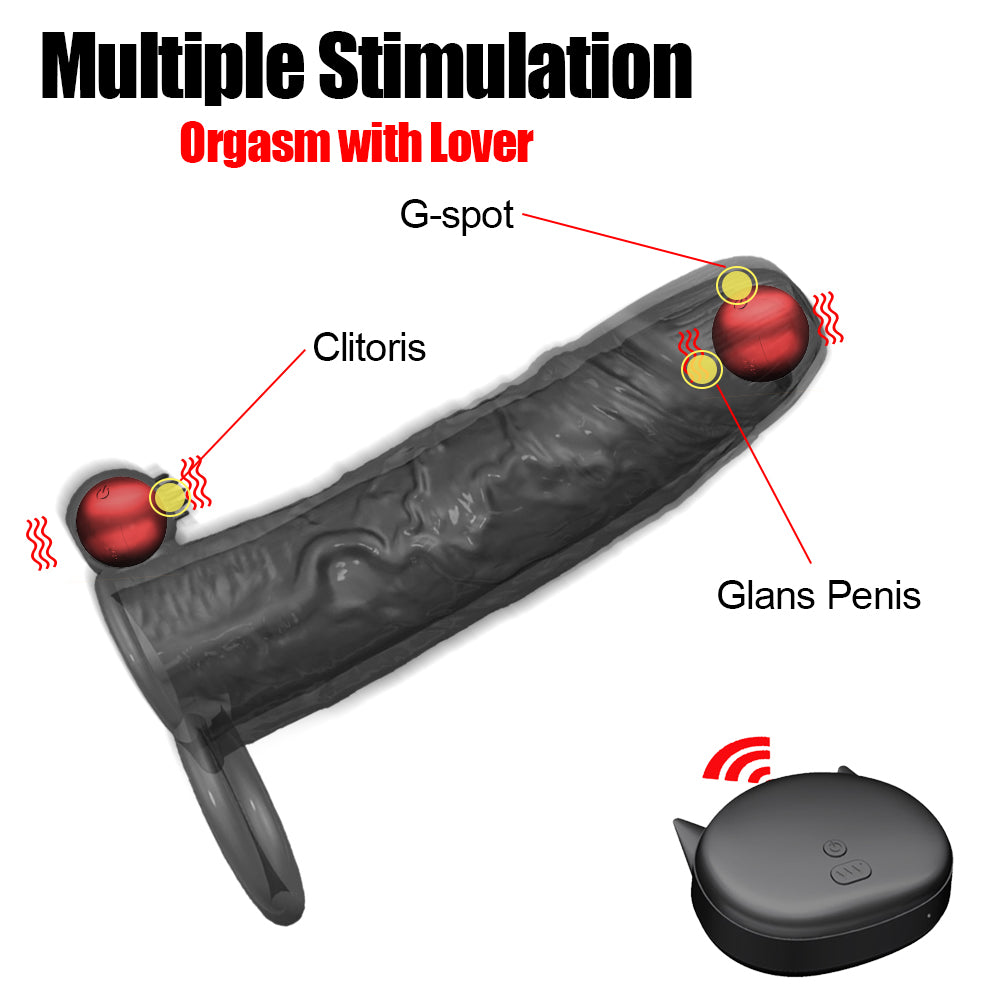 Realistic 2 Detachable Vibrating Balls Penis Sleeve Extender with Ball Loop & Remote, 10 Function, Reusable, Increase 10% Girth