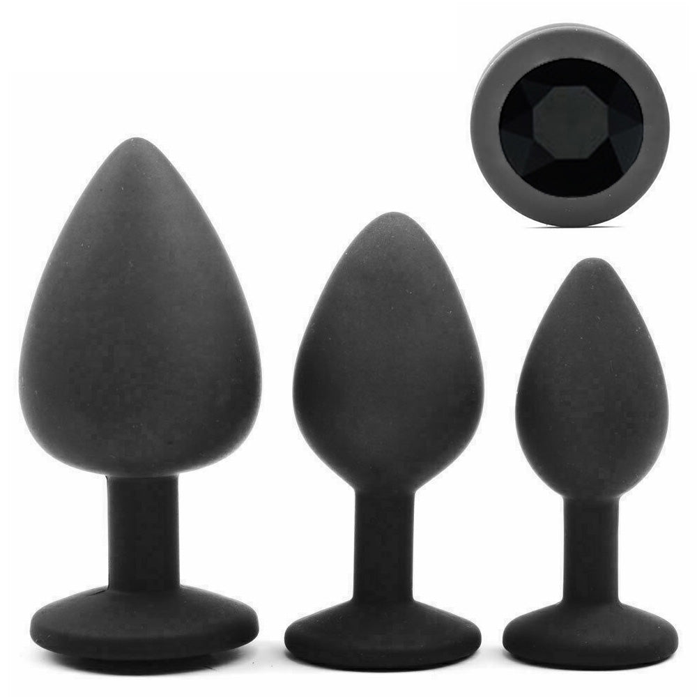 Black Silicone Circle Shaped Butt Plug with Diamond