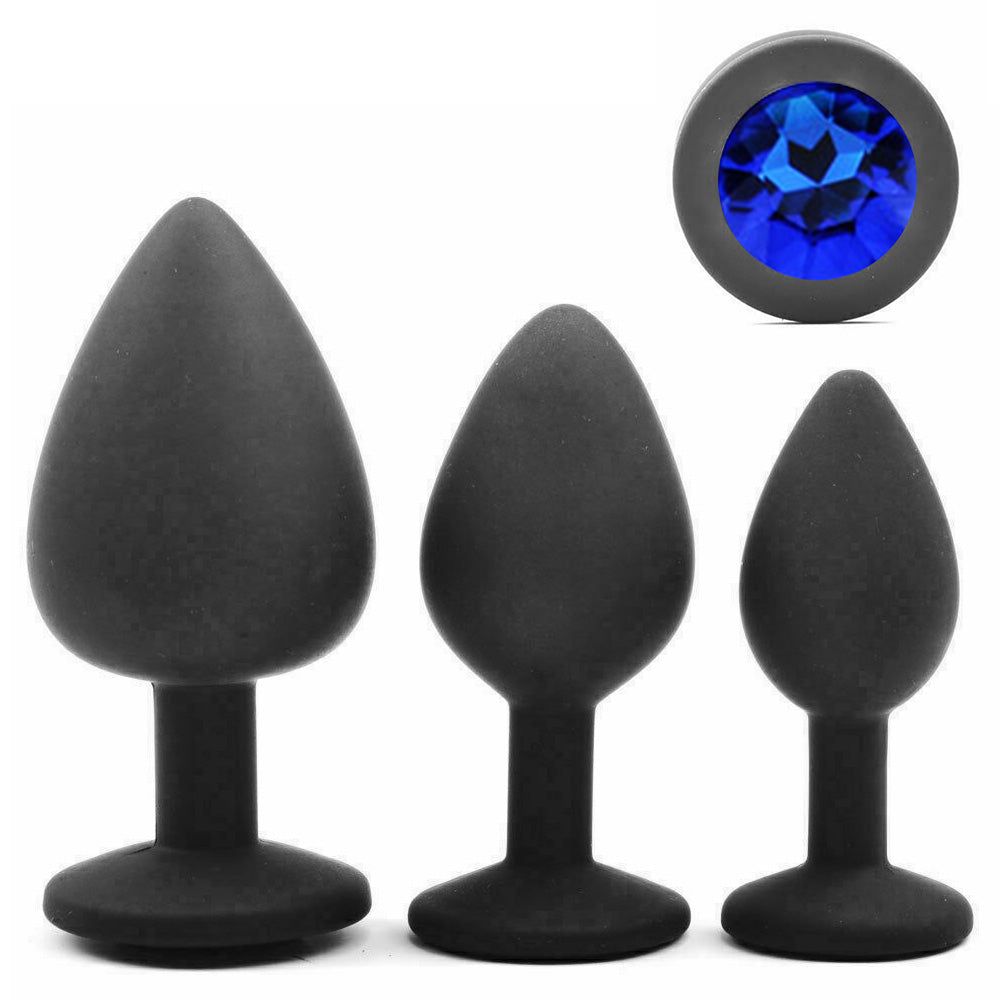 Black Silicone Circle Shaped Butt Plug with Diamond