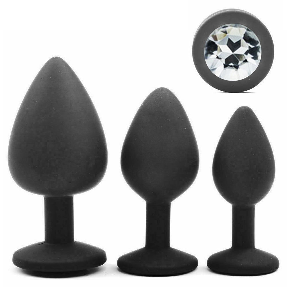 Black Silicone Circle Shaped Butt Plug with Diamond