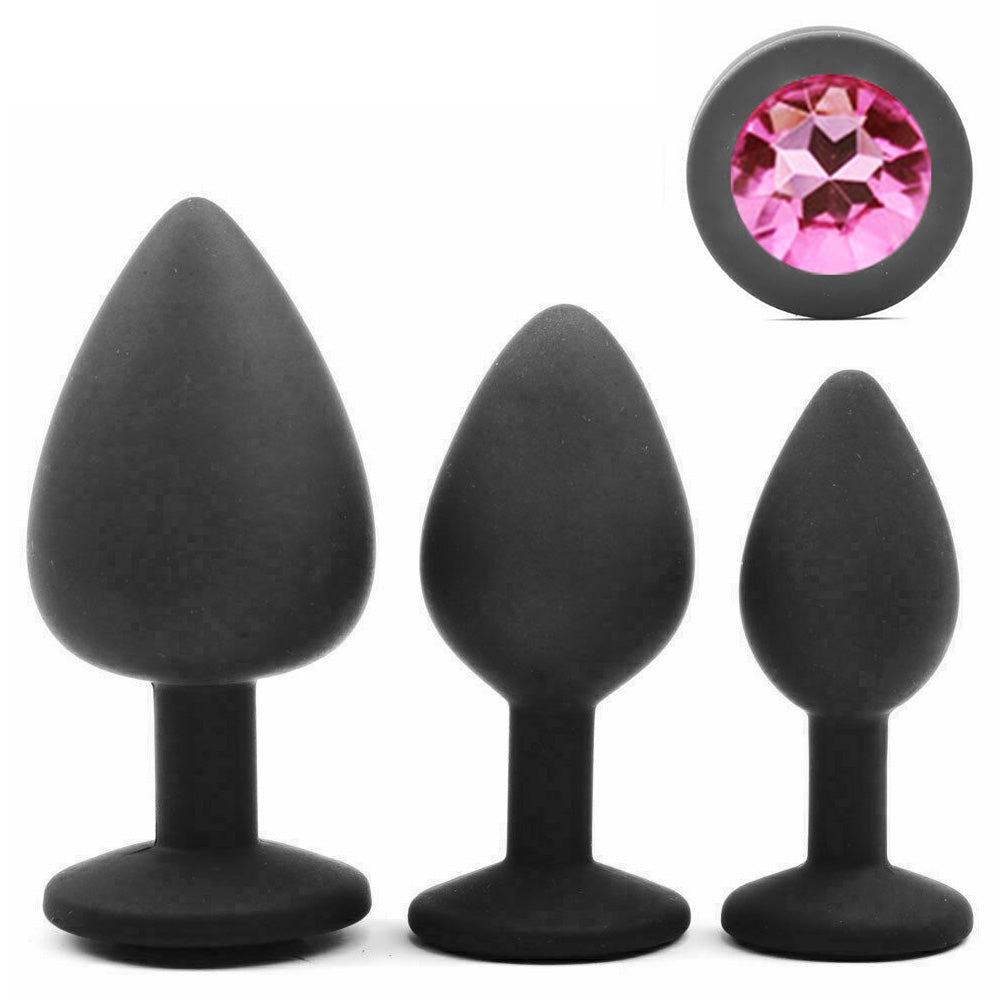 Black Silicone Circle Shaped Butt Plug with Diamond