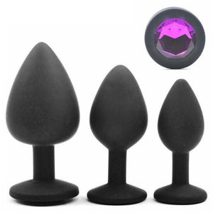 Black Silicone Circle Shaped Butt Plug with Diamond