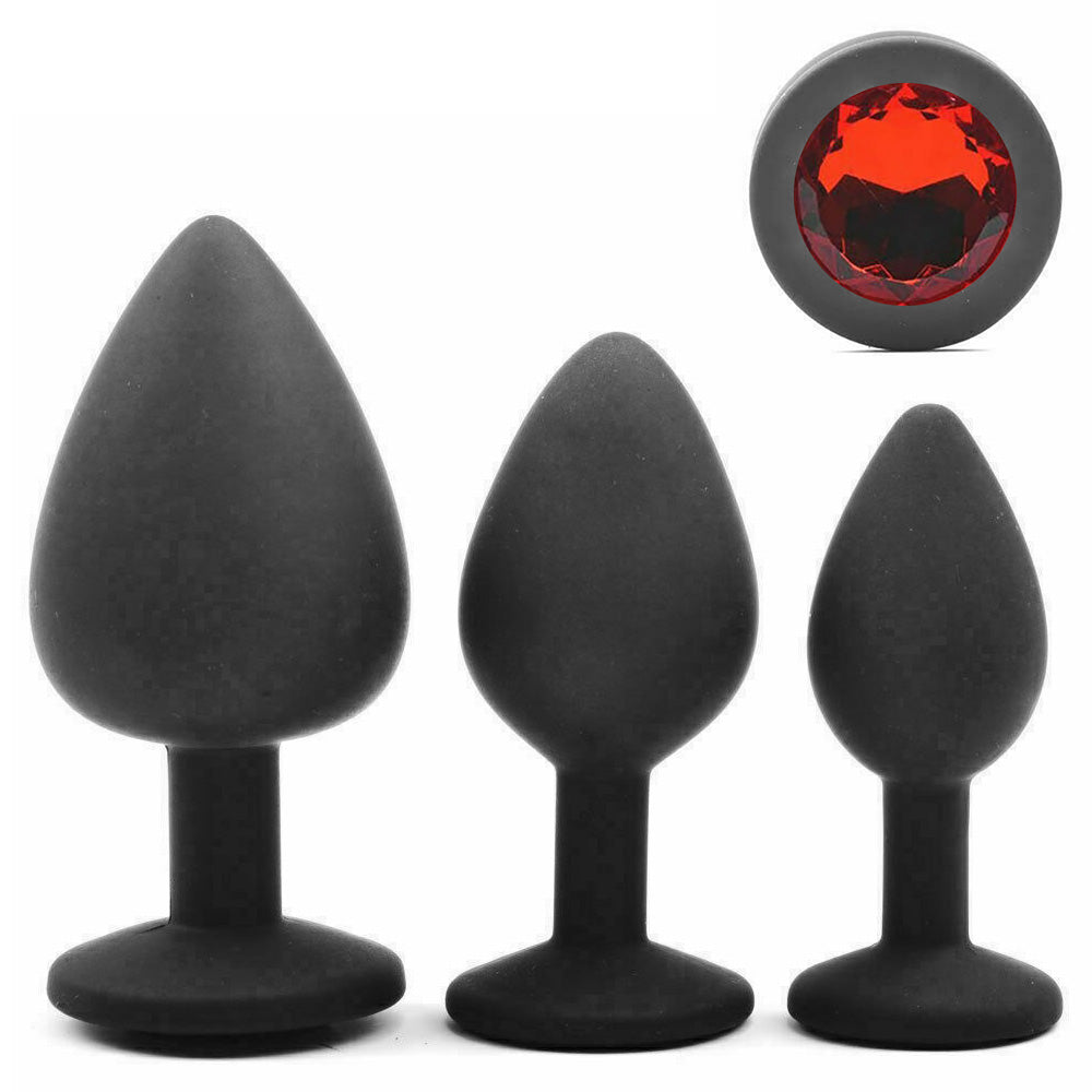 Black Silicone Circle Shaped Butt Plug with Diamond