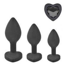 Load image into Gallery viewer, Black Silicone Heart Shaped Butt Plug with Diamond