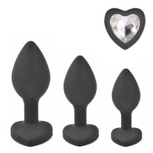 Load image into Gallery viewer, Black Silicone Heart Shaped Butt Plug with Diamond